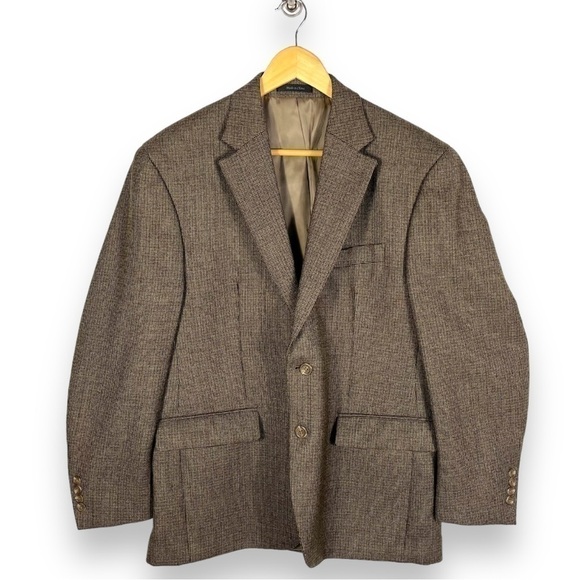 Chaps 100% Wool Single Breasted 2 Button Sportscoat Blazer, Brown Tweed, 40S - Picture 1 of 10